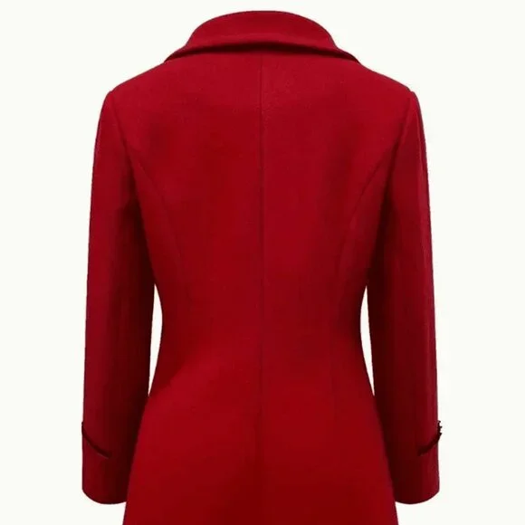 Red Elegant Women's Double-Breasted Lapel Coat - Picture 3 of 5